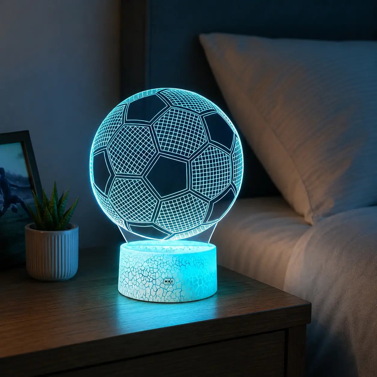3D Effect Soccer Illusion LED Night Light - 16-Color Dimmable Compact Lamp with Remote & Touch Control, USB Powered, Football Decor for Teen Boys' Bedroom, Game Nights, Soccer Gift for Kids