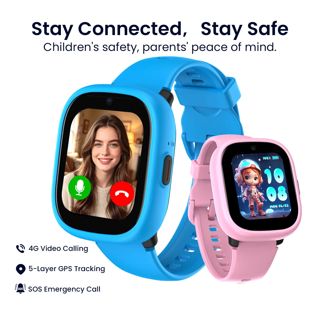 [Back to School Gift]LAGENIO K3 Kids Smart Watch | Best Kid-Safe Phone Watch | Precision Real-Time GPS Tracking | Call, Text, Activity, School Settings | Spotify Music | Parental Controls | SOS & Safety Alerts summervibes