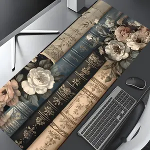 Vintage Flower & Book Pattern Mouse Pad, Rectangle Gaming Mouse Pad, Non-slip Rubber Pad, Desktop Decoration Protective Pad for Home, Office, Games, Office Desk Accessories