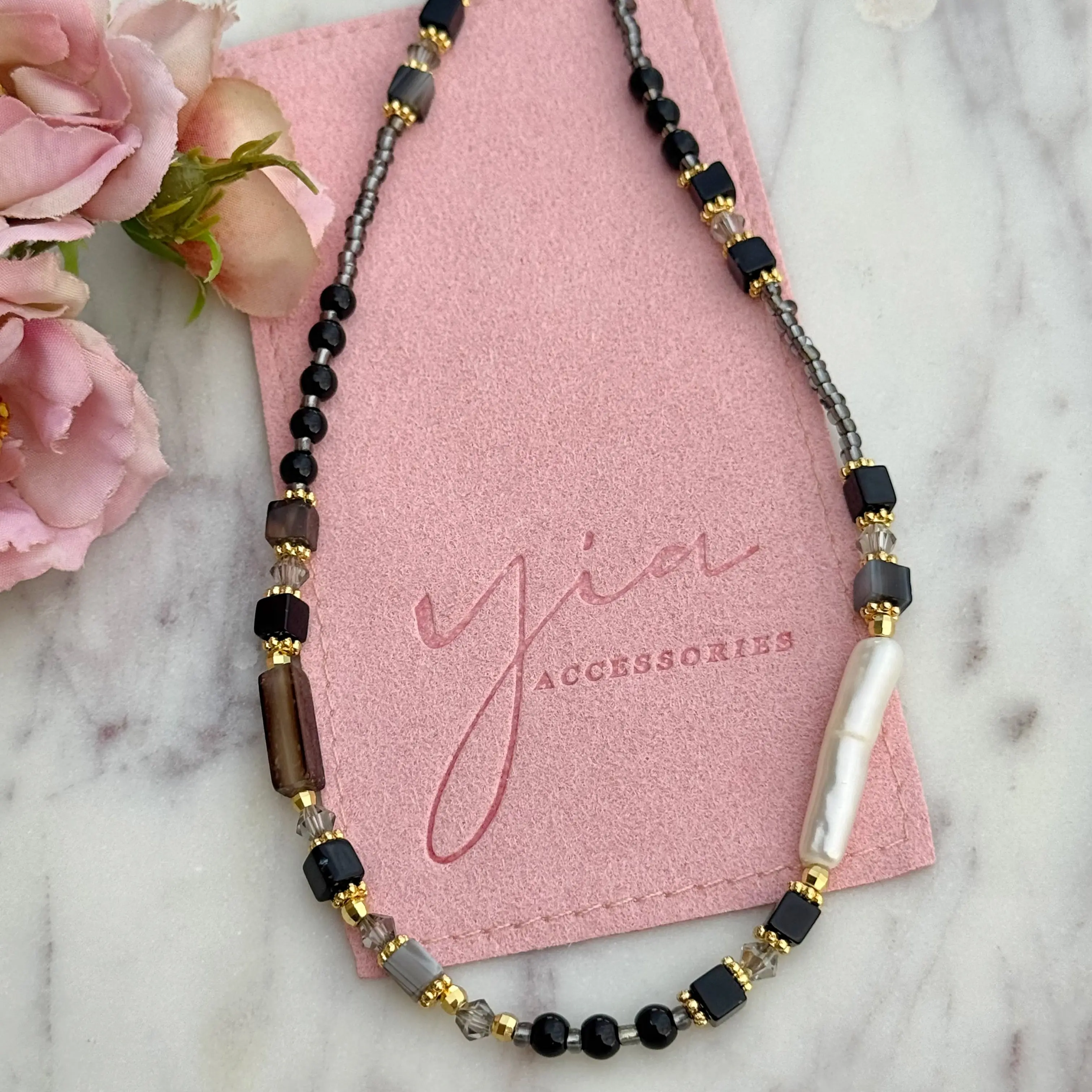 Natural Agate-Onyx Spiritual Chain Jewelry Necklace, 15in + 2in Adjustable Extension, Casual-Elegant Everyday Costume Jewelry for Holistic Wellness & Protection, Spiritual Jewelry