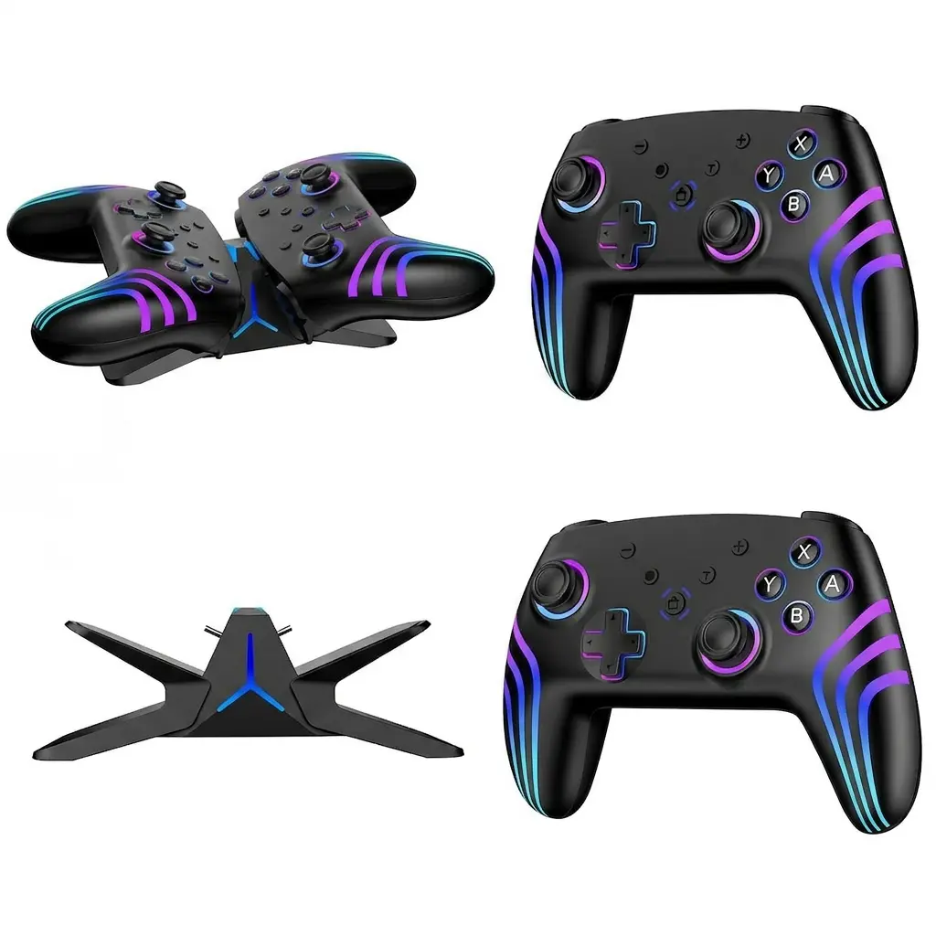FLIRESY 2 Pack Wireless Switch Controllers with Charging Dock, RGB Switch Controller Compatible with Nintendo Switch 1/2/Lite/OLED, Pro Gamepad with Motion Sensor/Vibration/Turbo/Wakeup Function