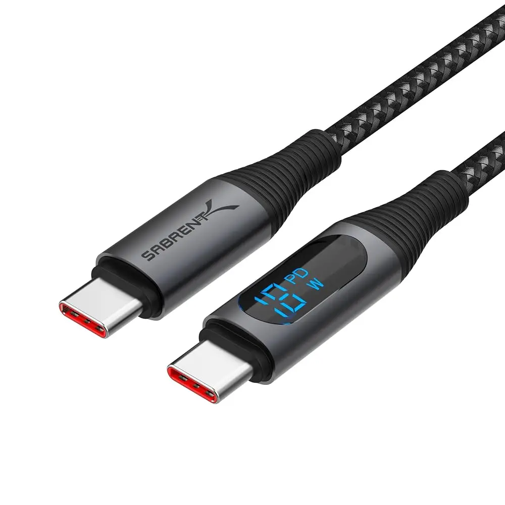 Sabrent USB-C to USB-C Cable with Smart Display, E-Marker Chip, 100W Charging, 480Mbps Data Transfer for Laptops and Smartphones