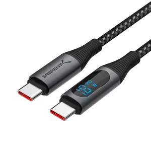 Sabrent USB-C to USB-C Cable with Smart Display, E-Marker Chip, 100W Charging, 480Mbps Data Transfer for Laptops and Smartphones