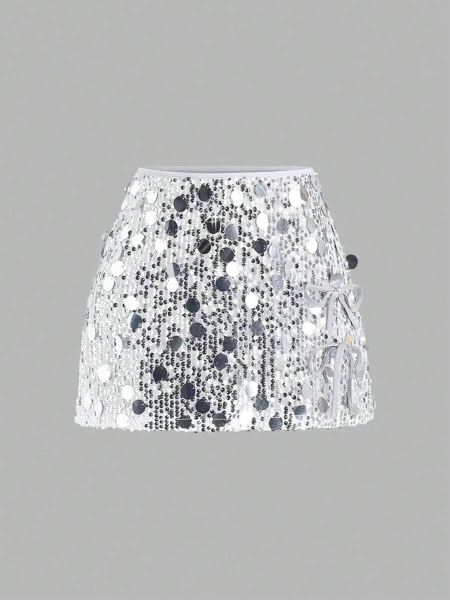 Sweetra  Multicolor Sequin Elegant Skort Women's Fashionable