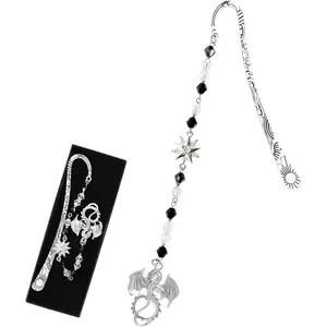 Fantasy Dragon Metal Bookmark -   Wing Beaded Hook Book Marks Fourth  Charm Cool  Page Mark Office School Supplies Gifts for Men Students Teachers Reading Lover Reader