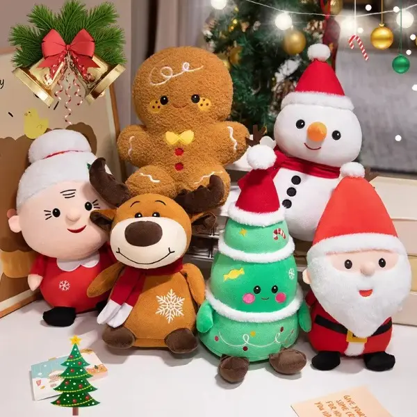 Festive Santa & Friends Plush Fabric Soft Toys - Santa Claus, Elk, Snowman, Gingerbread Man Stuffed Dolls, Christmas Gifts for Children, Home Decorations