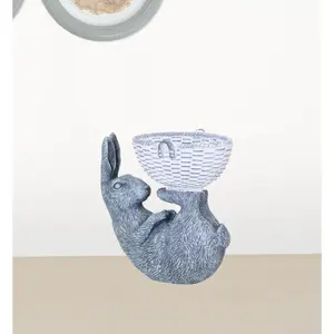 7" Gray and White Polyresin Rabbit Figurine