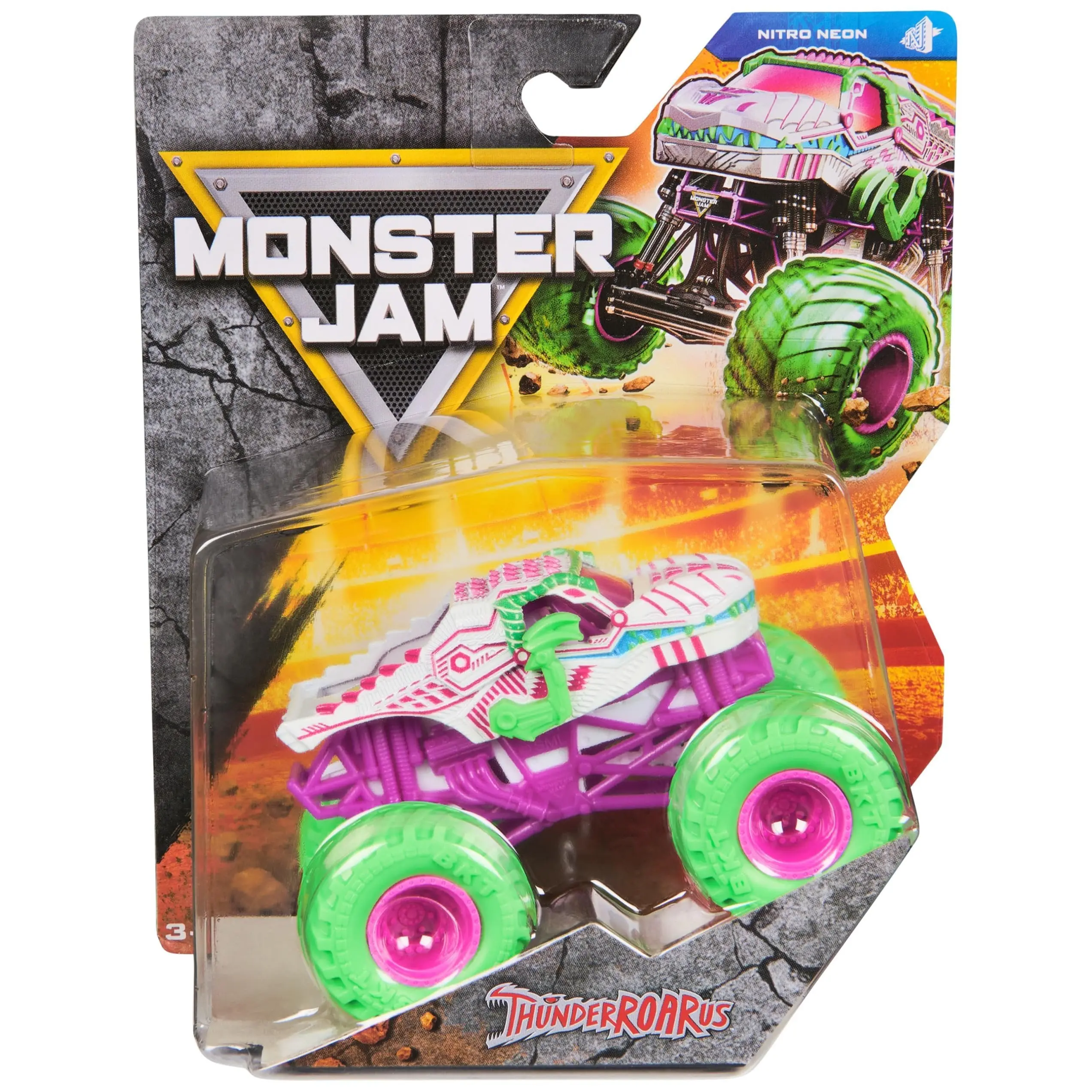 Monster Jam Official ThunderROARus Monster Truck - Nitro Neon Series 42 1:64 Scale Model Car, Mainline Diecast Vehicle, Diecast Toys with Neon Wheels, Authentic Details, Detailed Chassis, Freestyle Play, Single Toy for Ages 3+