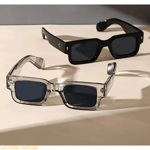 Unisex 2-Pack Retro Square Sunglasses - Versatile Lightweight Luxury Acetate Full Rim Frames, Chic Transparent & Translucent Black UV400 Outdoor Sunwear, 2025’s Biggest Trend Partner for Summer Beach & Daily Wear