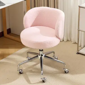 VINGLI Cute Small Swivel Desk Chair Comfy with Wheels,Ergonomic Low-Back Lumbar Support Vanity Nail Tech Rolling Task Stool Girls Women Kids Chair for Home Office,Height Adjustable,Teddy Fleece