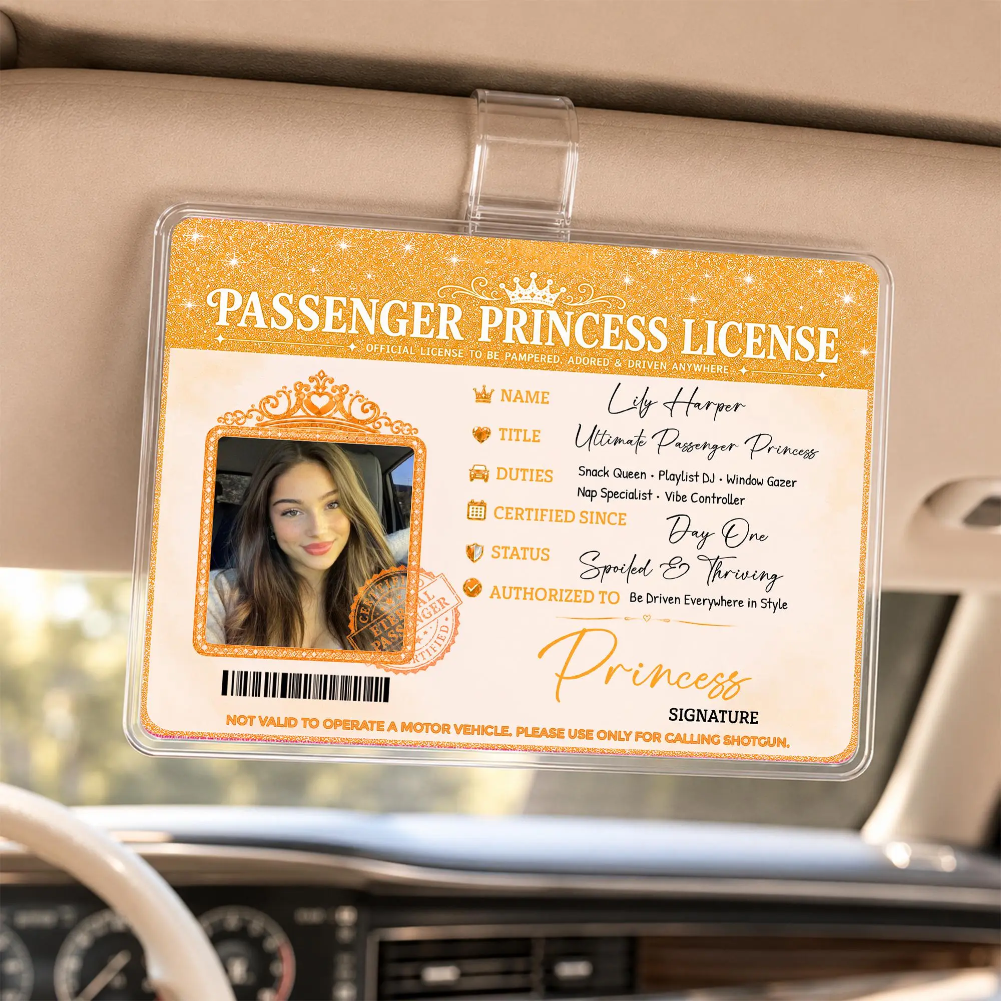 Bojjico Passenger Princess Car Sun Visor Photo Frame Clip Custom Novelty Card Holder For Girlfriend Wife Girly Coquette Preppy Aesthetic Clear Acrylic Auto Interior Accessories Cute Car Decor Funny Couples Gift Ideas