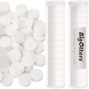 Compressed towels 100pcs disposable face towels for travel expandable wipes tablets with 2pcs tube containers for survival gear and supplies outdoors camping hiking hotel