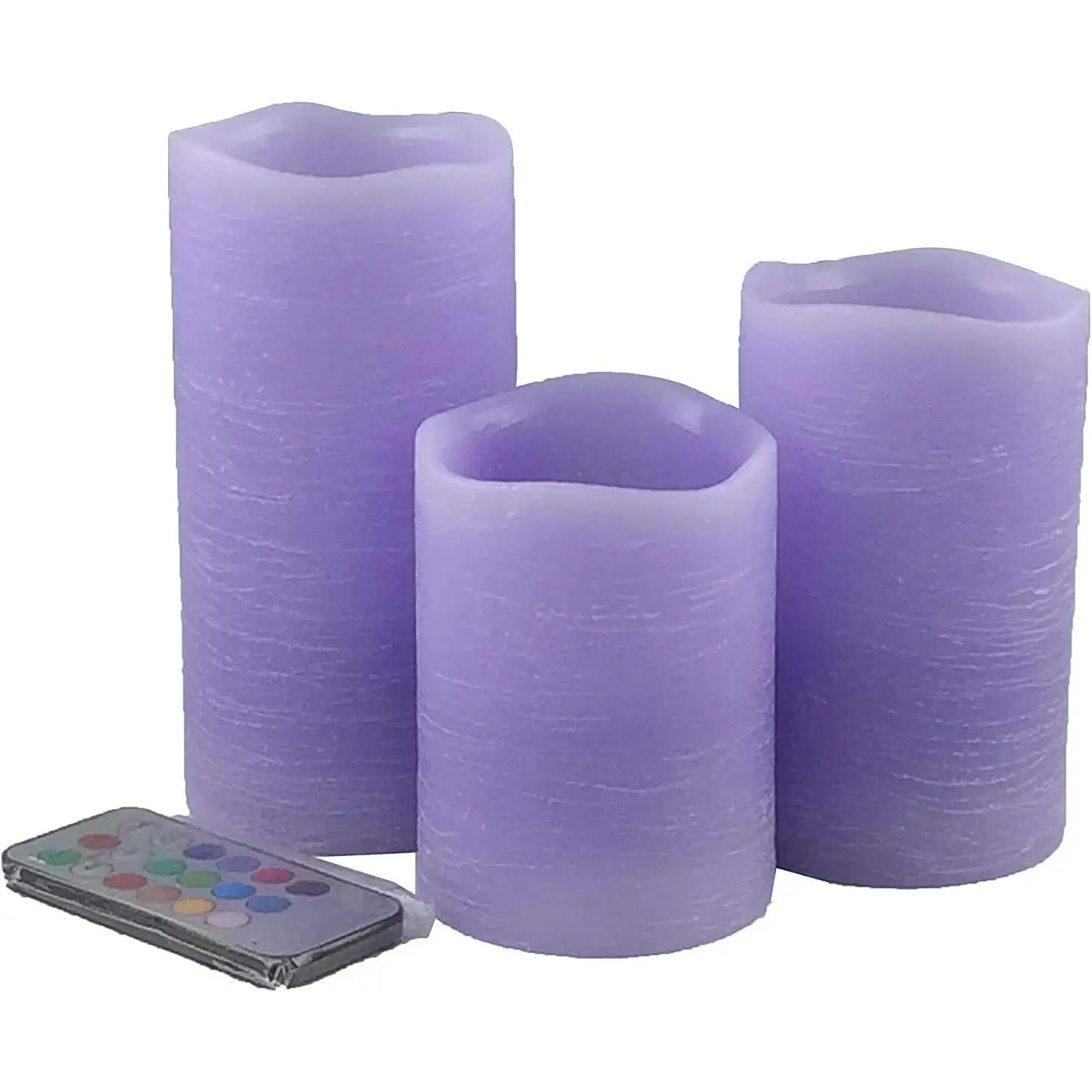 Purple Flameless Candles Set 3- Real Wax Pillar Candles  for Color Changing/Flickering/Night Light/Timer-Lavender Scented -Dia3 xH4/5/6",Home Decor.Camping,Party