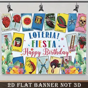 2D Flat Banner,1pc Party Banner, Card Backdrop Mexican Fiesta Party Birthday Theme Mexico Loteria Cards Photography Background，Perfect for Holiday Parties, Home Decor & Studio Props Holiday Decorations 90.5x70.8inch Polyester banner decoratio