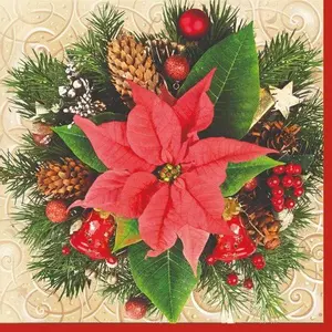 Christmas Napkins Poinsettia Decorative Xmas Paper Decoupage Napkin #2201