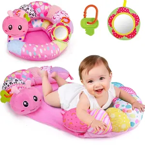 2 in 1 Baby Tummy Time Mat & Support Seated Pillow Infant Newborn Toys 0 1 2 3 4 5 6 Months Pink Caterpillar Sensory Developmental Playmat 0-6 3-6 12 Month Mirror Babies Girls Shower Valentines Gifts