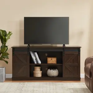 【TikTokShopBlackFriday】【Clearance】58" Farmhouse TV Stand and Entertainment Center for 65 Inch TVs, Rustic Media Console with Sliding Barn Doors, Storage Cabinets and Cable Management for Living Room Bedroom