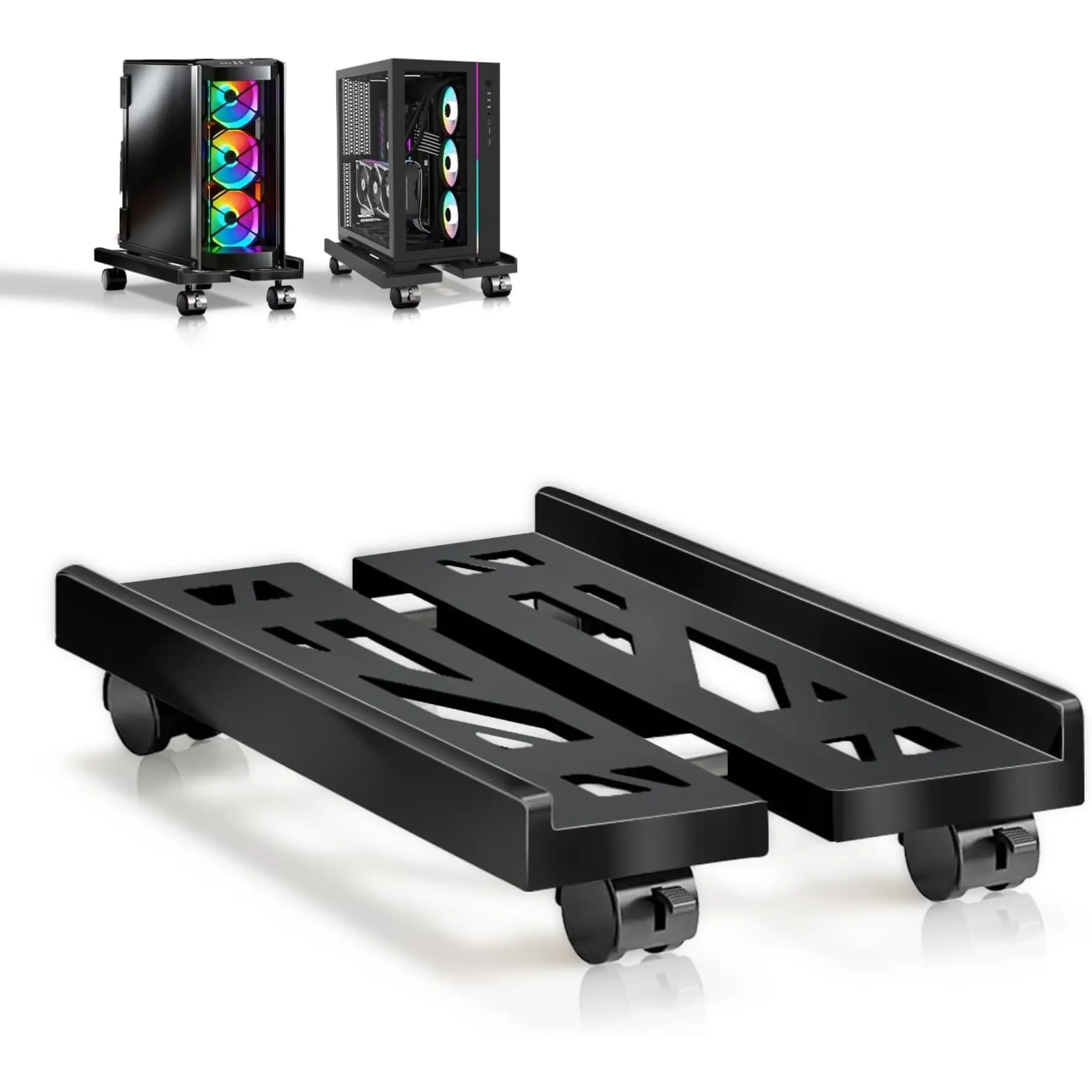 Adjustable PC Stand with Wheels, Rolling CPU Stand for Floor, Under Desk Computer Tower Stand with Locking Casters, Mobile PC Holder for Home & Office