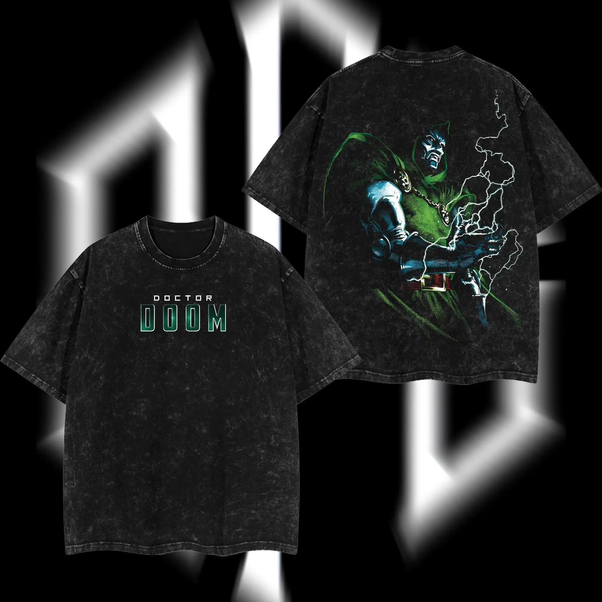 SuperStyle Dr.Doom "The Masked Tyrant" MCU Edition Men's Oversize Fit Ribbed Seamless Cotton T-Shirt - Round Neck, Black, Double-Printed, Acid-Washed, Lightweight, Breathable, Cute Basic Comic Superhero Graphic Print Streetwear, Vintage Fashion