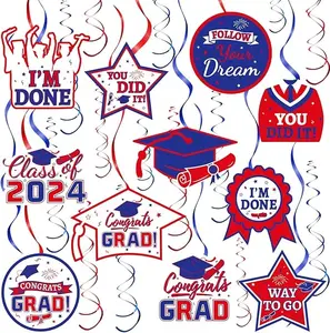 54 Pieces Graduation Decorations Class of 2024, Graduation Hanging Swirl for Congrats Grad Party Decorations Blue Graduation Party Decorations