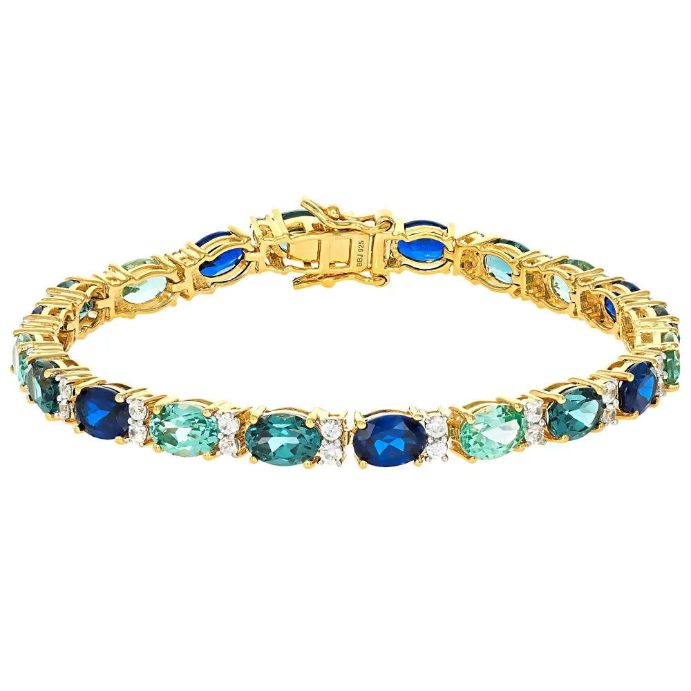 JTV Teal Lab Created Spinel 18k Yellow Gold Over Sterling Silver Bracelet 19.90ctw