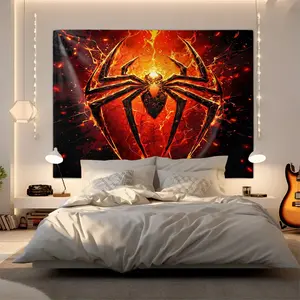 Fiery Spider Symbol Print Tapestry, Bold Superhero Themed Wall Hanging, Action-Packed Comic Tapestries, Premium Soft Tapestrys with Lava & Lightning Accents, Ideal for Bedroom & Gaming Room Decor