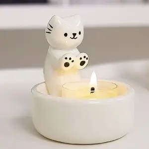 Cat Candle Holder - Cartoon Kitten Ceramic Aromatherapy Candle Holder