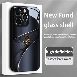 Tempered Glass Smartphone Cellphone Case with Black Gold Pattern & Scorpion Design, Business-Focused Phone Accessory with Cover & Screen Protector Compatibility for iPhone 17,16,15,14,13,12,11 Plus Pro Max