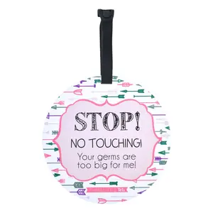 Three Little Tots Stop No Touching Newborn Girl Baby Car Seat and Stroller Arrows Tag