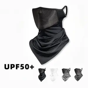 BIGWIG neck warmer with ear loops, unisex, summer ice silk sun protection headband, outdoor cycling breathable face mask, triangular scarf neck warmer, breathable ice silk, dustproof and sun protection mesh face mask, cycling and hiking neck warmer