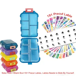 1 Pack Travel DIY Organizer With 191 Precut Lable - 10 Compartments Case with Stickers, Folderble Portable Box, On-The-Go Storage and Organizer, Travel Essentials 7-day Weekly Box, Medicine Organizer, Vitamin Organizer, Gift for Friend,Family