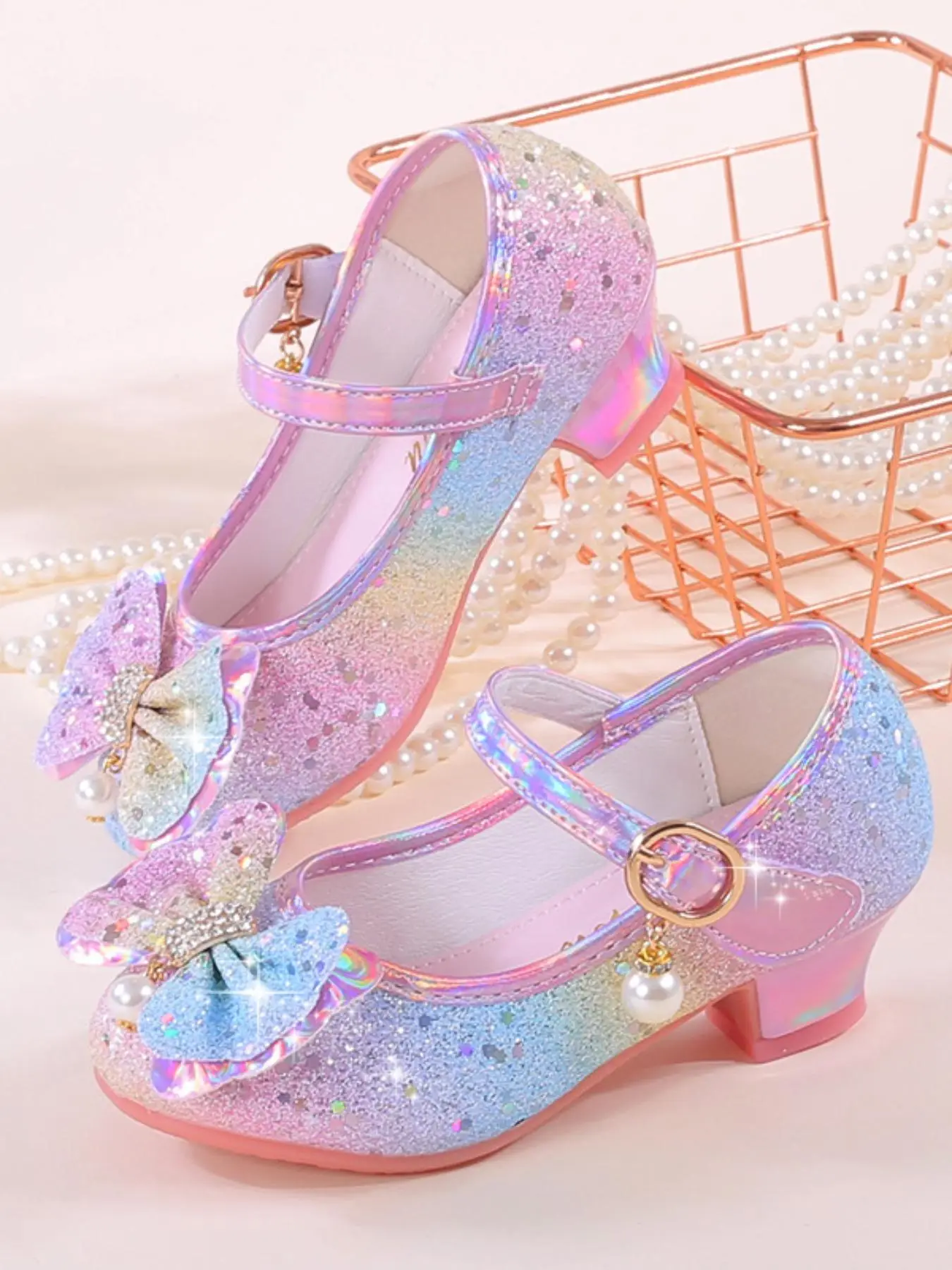 Girl's Fashionable Rhinestone & Faux Pearl Decorated Butterfly Design Flat Shoes, Elegant Sequin Decorated Mary Janes Shoes for Party, Daily Clothing