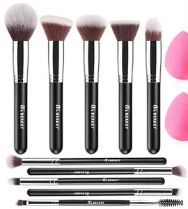 BEAKEY Makeup Brush Set Professional for Eye and Face, Blending Brush for Foundation, Eyeshadow, Concealer, Make up Brushes Pack with 2 Blender Sponge, Eye Shadow Brush with Paper Case, Gift for Women