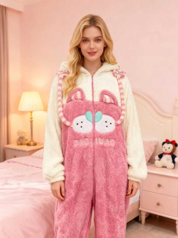 1pcs Women's Cute Cartoon Bear Hoodie Dress, Unicorn Design Winter Role Play Onesie, Christmas Party Casual and Pajamas
