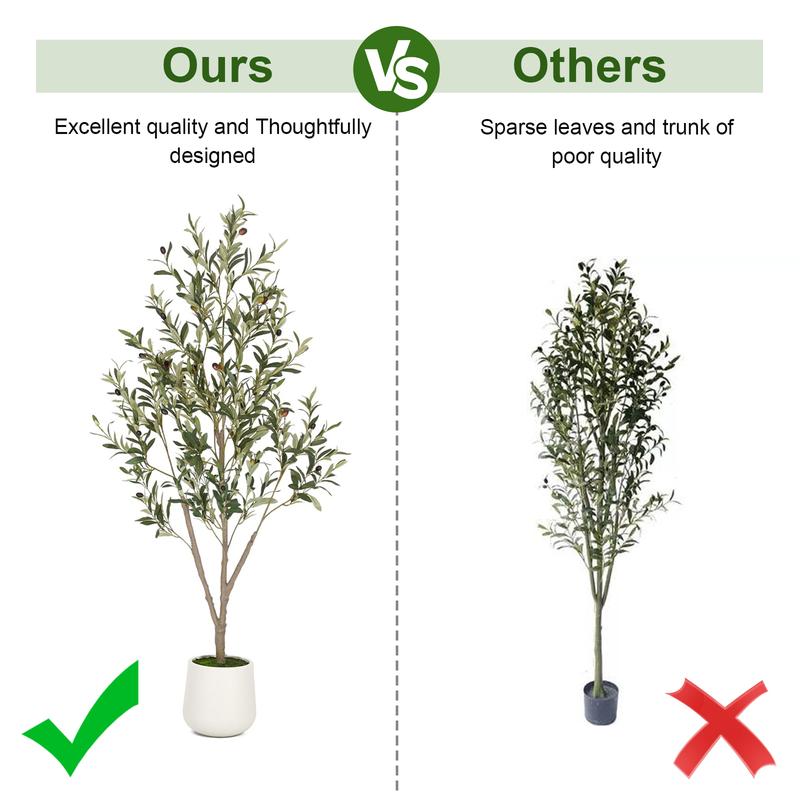 Fancybatt Artificial Olive Trees, 6FT/7FT, Indoor Tall Faux Olive Tree, with White Tall Planter, Artificial Plants with Natural Wood Trunk & Lifelike Fruits for Home Office Decor