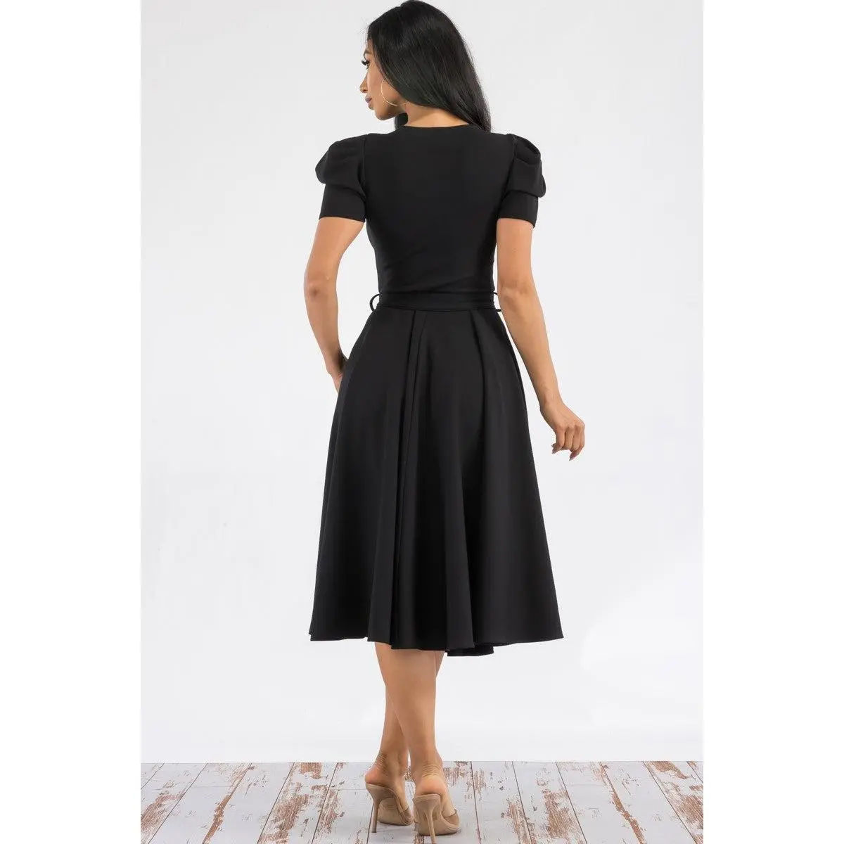 Women's Plain Puff Sleeve Midi Cocktail Dress with Pockets for Party, Formal  and Casual Dresses - TikTok Shop