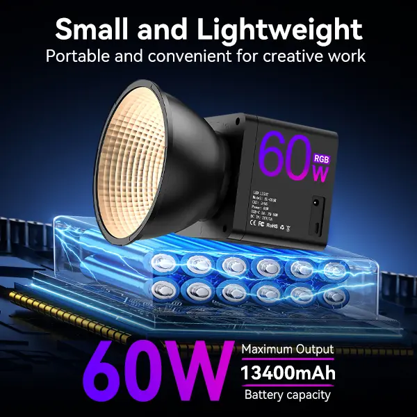 MAMEN 60W Full RGB COB LED Video Light - Portable Bi-Color 3200-6500K Fill Lamp with PD Charging, Bowens Mount Studio Lighting Kit (Stand Not Included) for YouTube Vlog, Outdoor Cinematic Content Creation, Led Lights