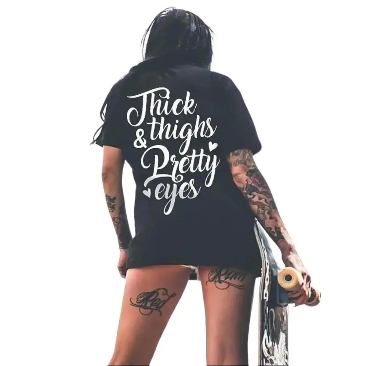 Thick Thighs and Pretty Eyes Print Women's T shirt Perfect for Summer Gift for Women Mothers Day Gift for Girlfriend Full Size Full Color