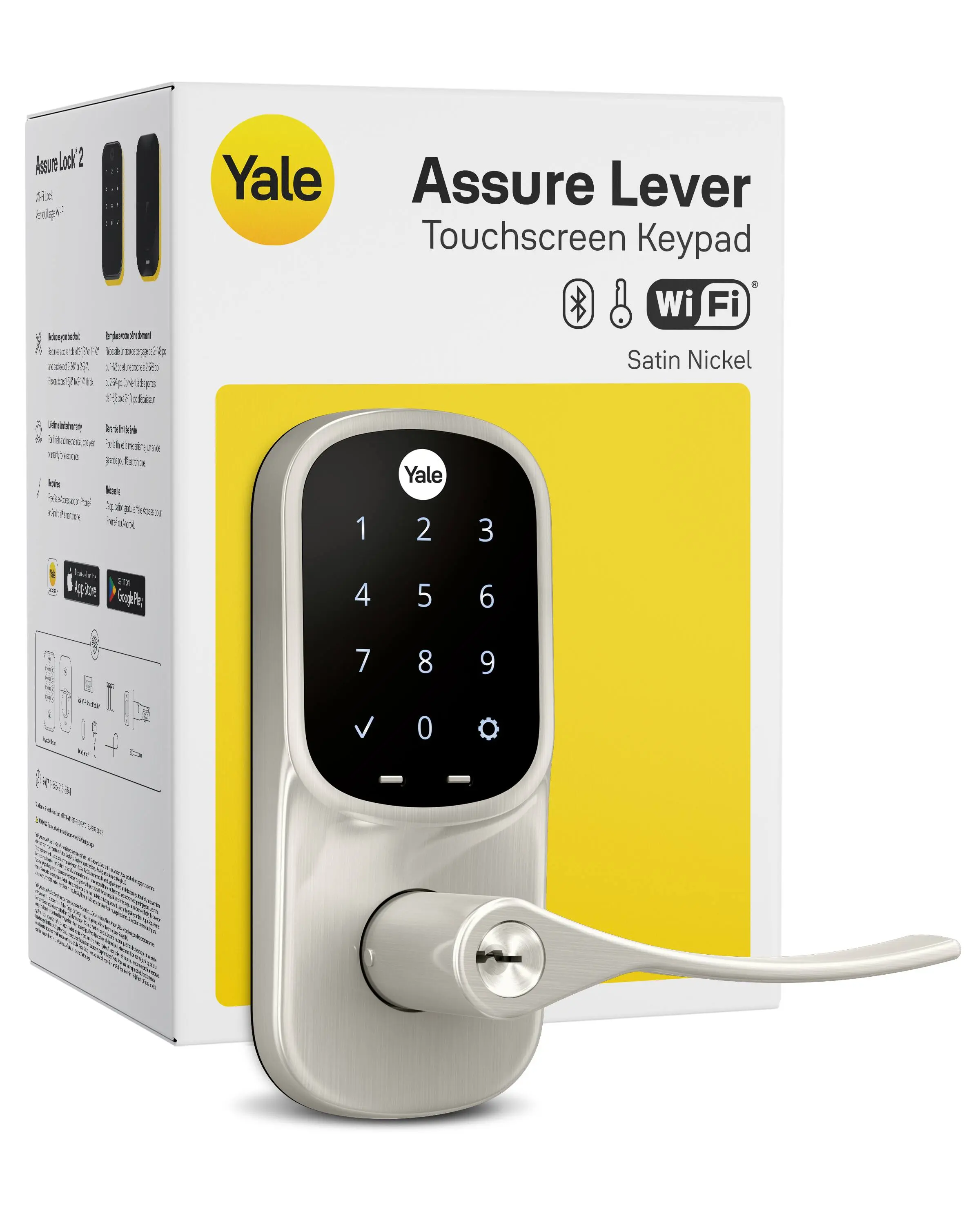 Yale - Assure Lock - Smart Lock Wi-Fi Lever with Touchscreen Keypad  Key Access - Satin Nickel