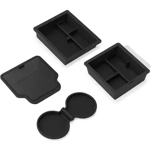 Center Console Organizer for Tesla Model Y Juniper (2025–2026) & Model 3 Highland (2024–2025) |   Double-Layer Sliding Tray |   Noise-Free |   Premium 4-Piece Set