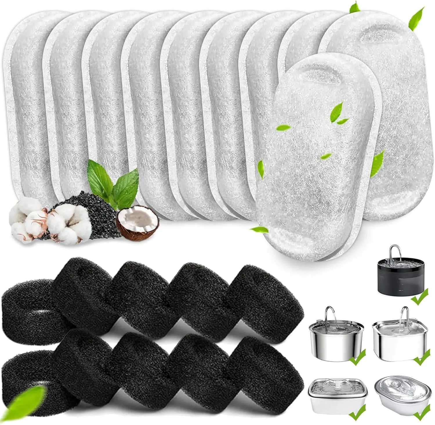20Pcs Cat Water Fountain Filters for 108/3.2L& 67oz/2L Stainless Steel Pet Water Dispenser Fountain Filter Replacement with Sponges (10 Filters & 10Sponges) - Home Improvement.