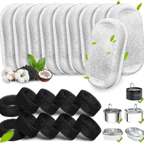 20pcs Cotton+Carbon Cat Water Fountain Filters with 10 Sponges - Environmentally Friendly Materials, Odor Eliminating Bulk Replacements for 108/3.2L & 67oz/2L Stainless Steel Pet Water Dispensers, Home Improvement Supplies