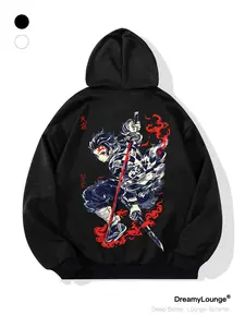 Demon Slayer Tanjiro Kamado Loose Hoodie, Sun Sword Graphic Print, Casual Fitted Sweatshirt for Home Wear, Daily Use, Fall & Winter, Casual Cozy Sweatshirt