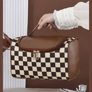 High-End Plaid Makeup Bag, Waterproof Large Capacity, Portable Cosmetic Organizer, Suitable for Travel, School, Office Use, Makeup Storage Bag