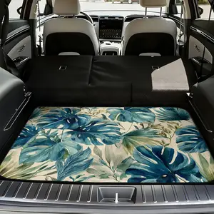 1pc, Vehicle Cargo Floor Mat with Tropical Blue Monstera Leaves graphic, universal trunk liner for SUV, sedan, or wagon, ideal for family vacations, sports kits, outdoor gear, and vehicle interior | Auto Boot Liner