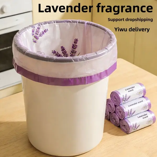100pcs Lavender Scented Garbage Bags, Odorless, Thickened Drawstring Garbage Bags, Portable Household Plastic Bags.