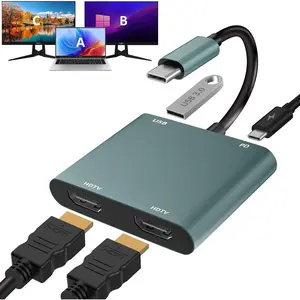 HDMI Splitter for Dual Monitors Extended Display 1 in 2 Out 4K USB C to 2 HDMI Adapter Extender for MacBook Laptop Support  Mode for Windows & ABB Extend/Mirror Mode for MacOS