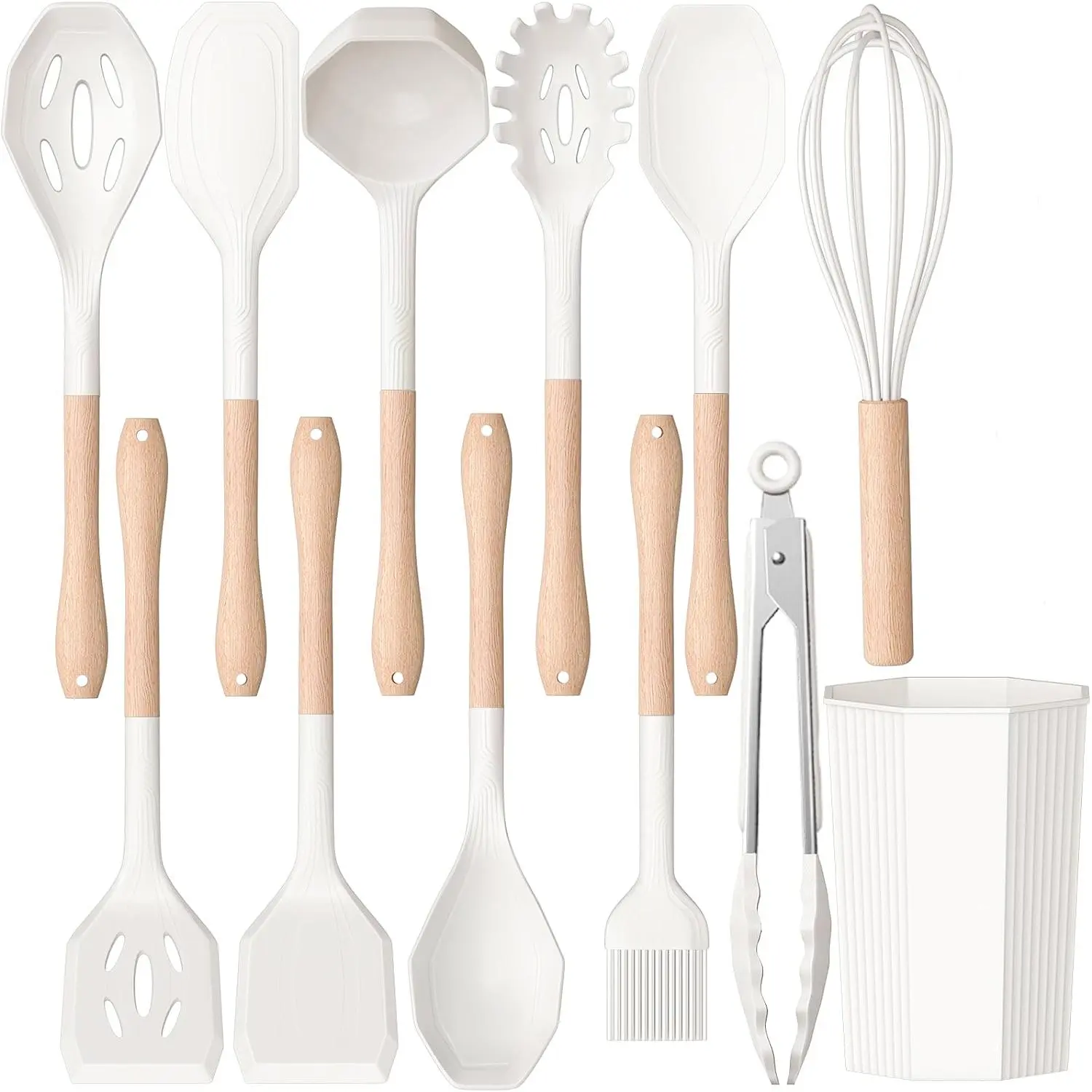 Silicone Kitchen Utensils Set, 12pcs/set Wooden Handle Cooking Utensils Set, Kitchen Cooking Utensils Set for Home Dining Room Barbecue