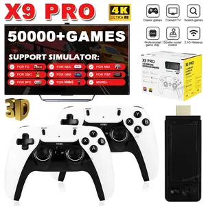 128G 256G X9 PRO GameStick 4KHD TV Video Game Consol 3D Games For PSP/PS1/N64/NDS 40+Simulators Plug-and-Play Retro Games Dual 2.4G Controller Wireless Stick with Emulators console