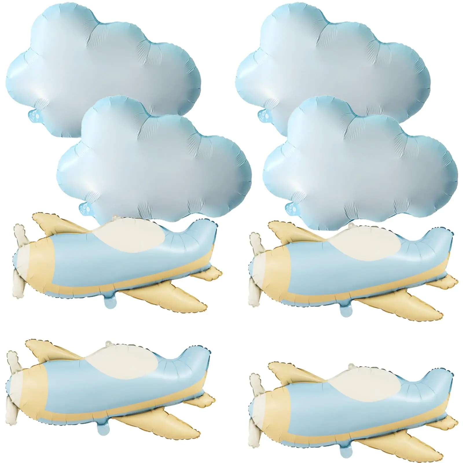 8-Piece Inflatable Sky-Themed White Cloud & Airplane Foil Balloons, Festive Party Supplies for Aviation Enthusiasts, Boys' Birthday Decoration & Baby Shower Balloon Decor